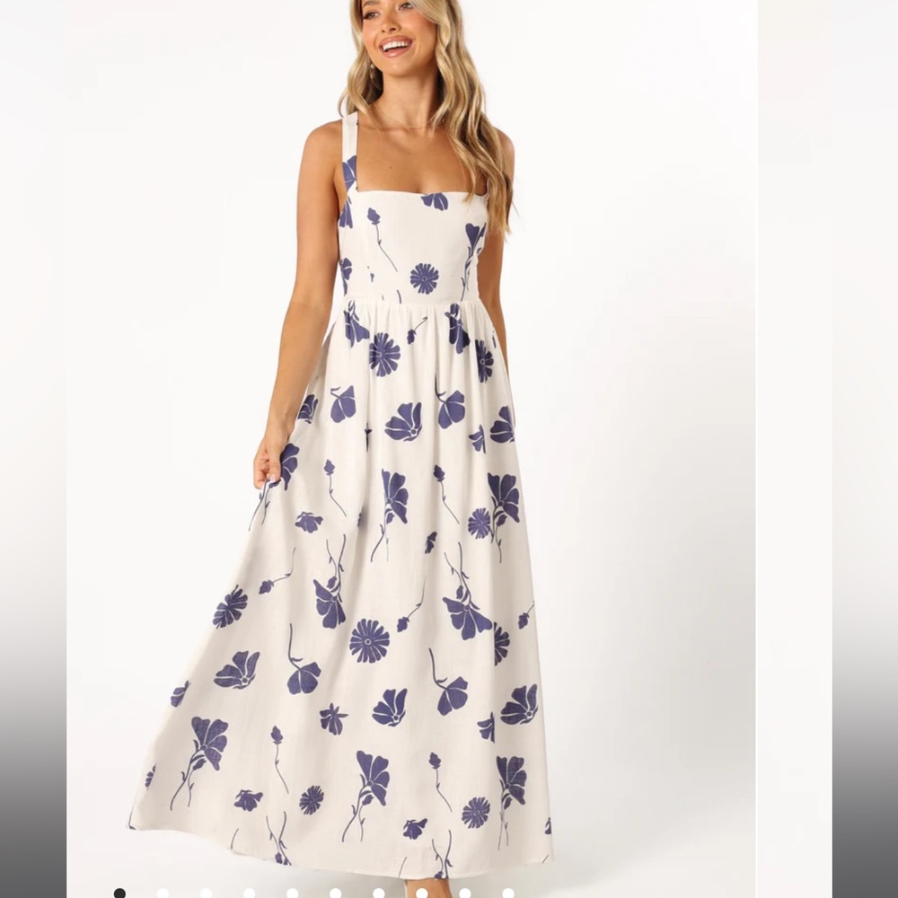 Petal & Pup White Maxi Dress with Blue Floral Print - Picture 3 of 15